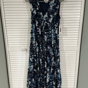 DKNY Blue and White Floral Maxi Dress